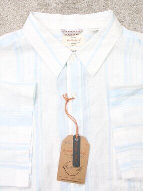 Weatherproof Shirt NWT Mens 2XL XXL Blue Washable Linen Short Sleeve Button